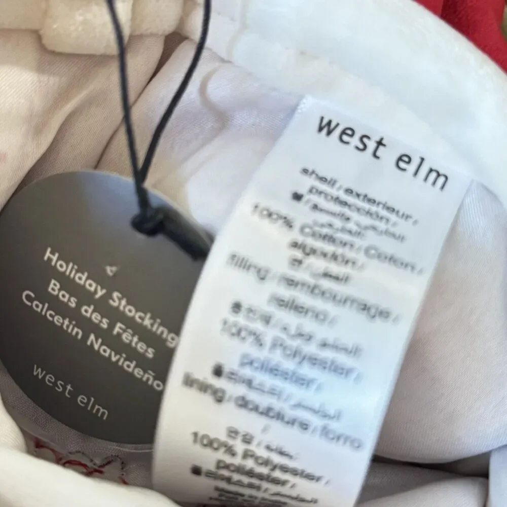 West Elm MOM & DAD Classic Red White Velvet Christmas Stocking Mono NWOT